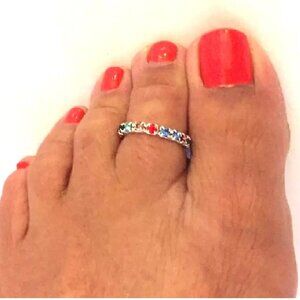 Toe Ring Multi Color Crystal Rhinestone, One Size Stretchy NEW